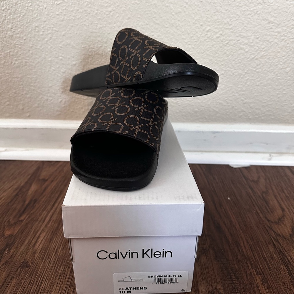 Calvin Klein Black and Brown Logo Slides